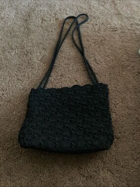 Textured Black Crochet Shoulder Bag